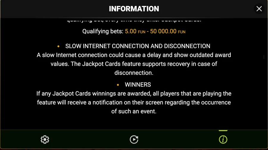 Rules line reading Qualifying bets 5.00 to 50 000.00